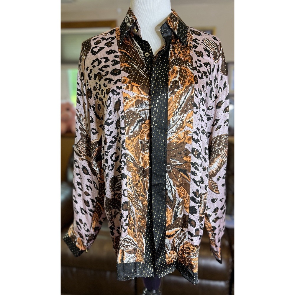 Onyx Metallic Silk Shirt Animal Print Eagle Men's Size Small Vintage NWOT‎